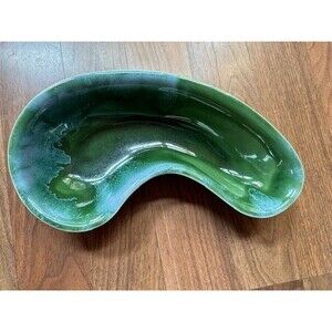 Pfaltzgraff P107 Drip Green Glaze Console Bowl Dish Kidney‎ Shape Mid Century